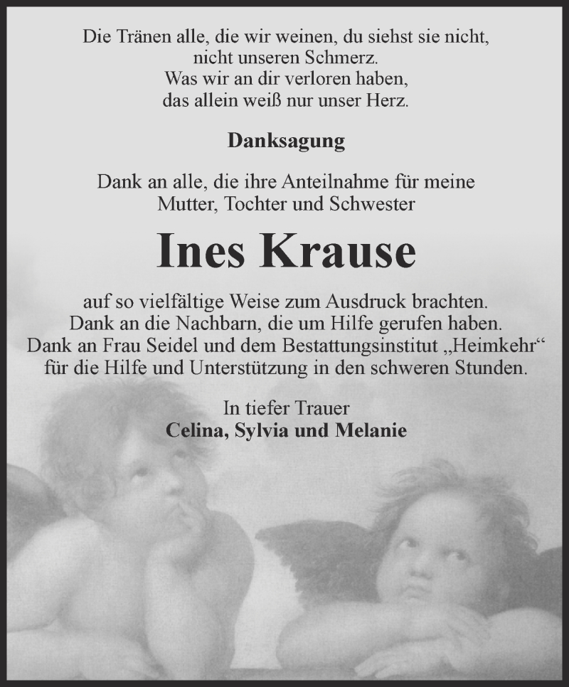  Traueranzeige für Ines Krause vom 26.09.2015 aus Thüringer Allgemeine, Thüringische Landeszeitung
