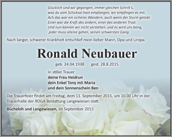 Traueranzeige von Ronald Neubauer von Thüringer Allgemeine