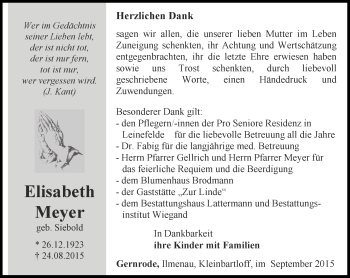 Traueranzeige von Elisabeth Meyer von Thüringer Allgemeine