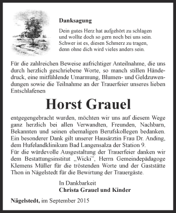 Traueranzeige von Horst Grauel von Thüringer Allgemeine, Thüringische Landeszeitung