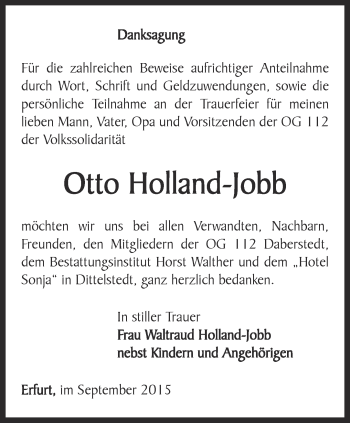 Traueranzeige von Otto Holland-Jobb von Thüringer Allgemeine, Thüringische Landeszeitung