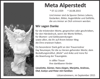 Traueranzeige von Meta Alperstedt von Thüringer Allgemeine, Thüringische Landeszeitung