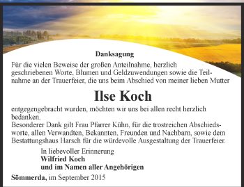Traueranzeige von Ilse Koch von Thüringer Allgemeine