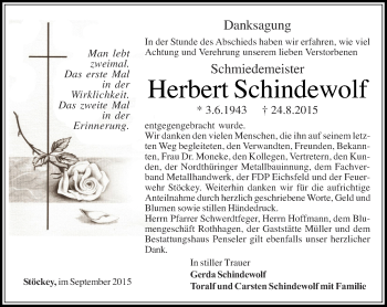 Traueranzeige von Herbert Schindewolf von Thüringer Allgemeine