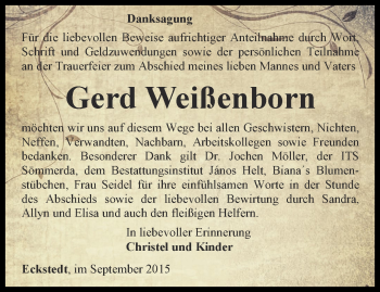 Traueranzeige von Gerd Weißenborn von Thüringer Allgemeine, Thüringische Landeszeitung