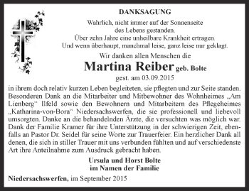 Traueranzeige von Martina Reiber von Thüringer Allgemeine