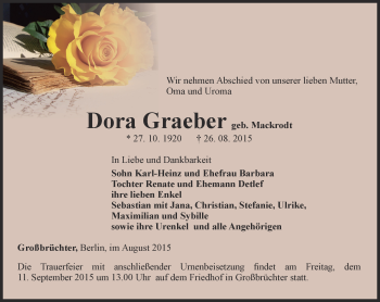 Traueranzeige von Dora Graeber von Thüringer Allgemeine