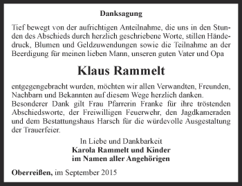 Traueranzeige von Klaus Rammelt von Thüringer Allgemeine, Thüringische Landeszeitung