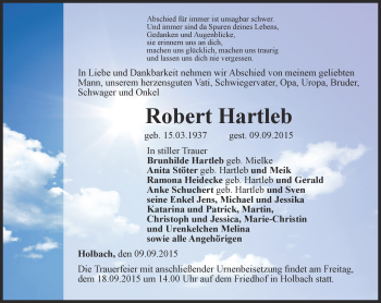 Traueranzeige von Robert Hartleb von Thüringer Allgemeine