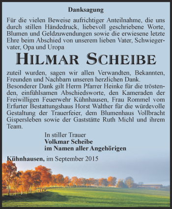 Traueranzeige von Hilmar Scheibe von Thüringer Allgemeine, Thüringische Landeszeitung