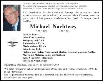 Traueranzeige von Michael Nachtwey von Thüringer Allgemeine