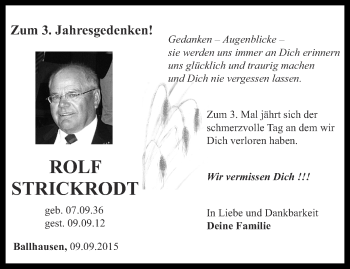 Traueranzeige von Rolf Strickrodt von Thüringer Allgemeine, Thüringische Landeszeitung