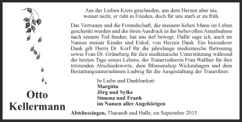 Traueranzeige von Otto Kellermann von Thüringer Allgemeine