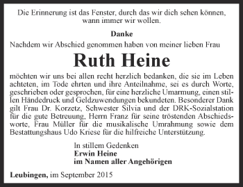 Traueranzeige von Ruth Heine von Thüringer Allgemeine