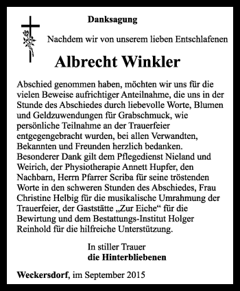 Traueranzeige von Albrecht Winkler von Ostthüringer Zeitung