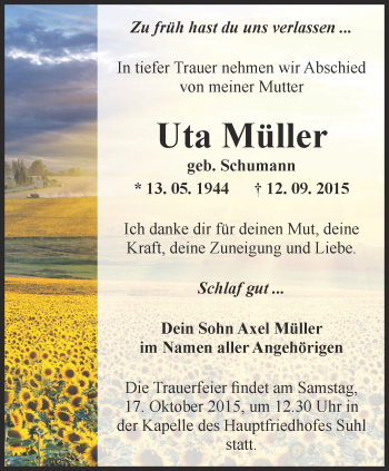 Traueranzeige von Uta Müller von Thüringer Allgemeine