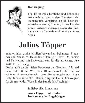 Traueranzeige von Julius Töpper von Thüringer Allgemeine