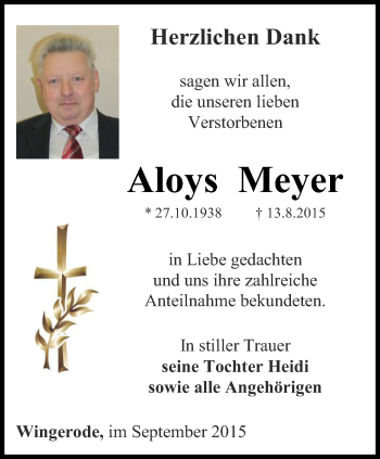 Traueranzeige von Aloys Meyer von Thüringer Allgemeine