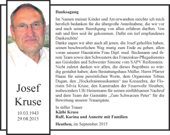 Traueranzeige von Josef Kruse von Thüringer Allgemeine