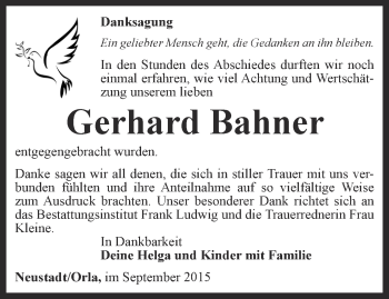 Traueranzeige von Gertrud Bahner von Ostthüringer Zeitung