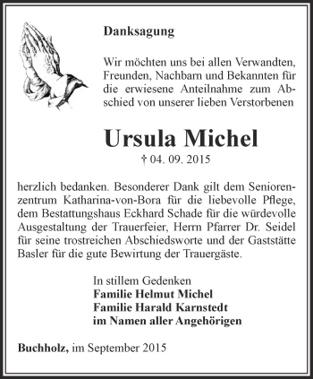 Traueranzeige von Ursula Michel von Thüringer Allgemeine