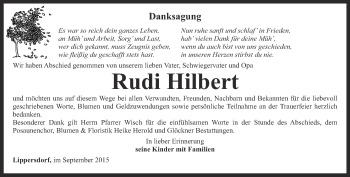 Traueranzeige von Rudi Hilbert von Ostthüringer Zeitung