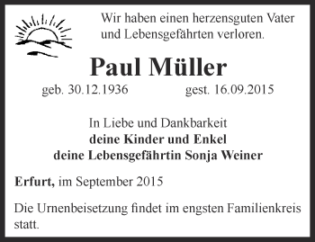 Traueranzeige von Paul Müller