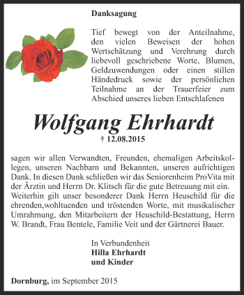 Traueranzeige von Wolfgang Ehrhardt von Ostthüringer Zeitung, Thüringische Landeszeitung