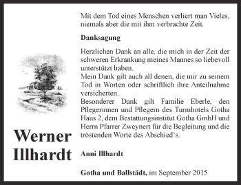 Traueranzeige von Werner Illhardt von Ostthüringer Zeitung, Thüringische Landeszeitung