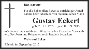 Traueranzeige von Gustav Eckert von Thüringer Allgemeine