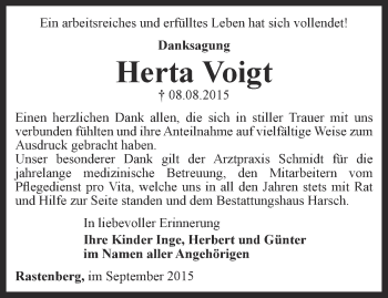 Traueranzeige von Herta Voigt von Thüringer Allgemeine