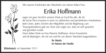 Traueranzeige von Erika Hoffmann von Ostthüringer Zeitung, Thüringische Landeszeitung