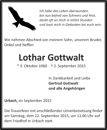 Traueranzeige von Lothar Gottwalt von Thüringer Allgemeine