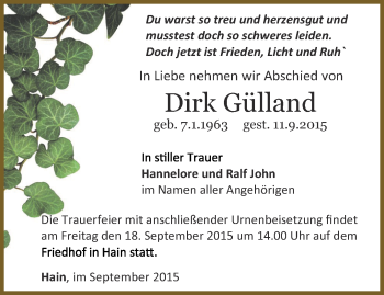 Traueranzeige von Dirk Gülland von Thüringer Allgemeine