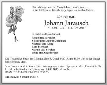 Traueranzeige von Johann Jarausch von Thüringer Allgemeine