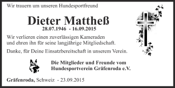 Traueranzeige von Dieter Mattheß von Thüringer Allgemeine