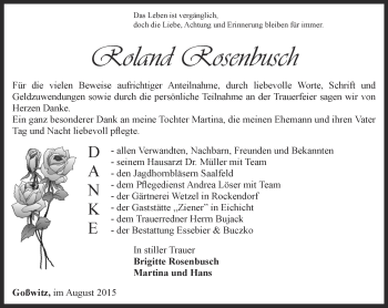 Traueranzeige von Roland Rosenbusch von Ostthüringer Zeitung