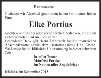 Traueranzeige von Elke Portius von Thüringer Allgemeine