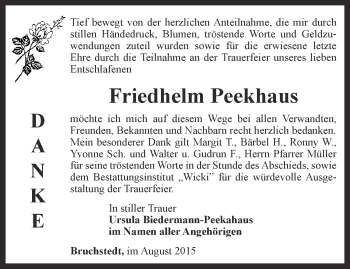 Traueranzeige von Friedhelm Peekhaus von Thüringer Allgemeine, Thüringische Landeszeitung