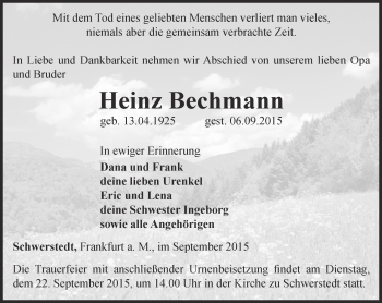Traueranzeige von Heinz Bechmann von Thüringer Allgemeine