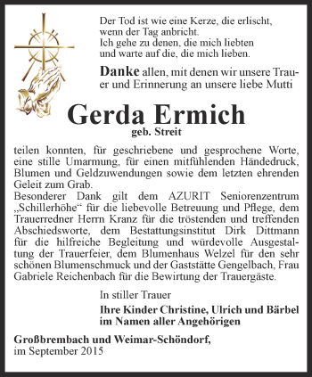 Traueranzeige von Gerda Ermrich von Thüringer Allgemeine, Thüringische Landeszeitung