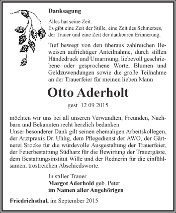 Traueranzeige von Otto Aderholt von Thüringer Allgemeine