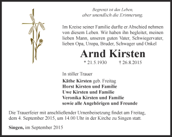 Traueranzeige von Arnd Kirsten von Thüringer Allgemeine