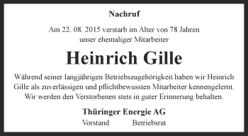 Traueranzeige von Heinrich Gille von Thüringer Allgemeine