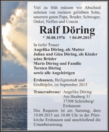 Traueranzeige von Ralf Döring von Thüringer Allgemeine