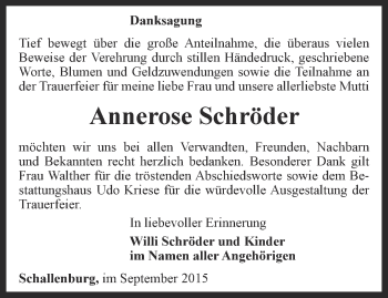 Traueranzeige von Annerose Schröder von Thüringer Allgemeine