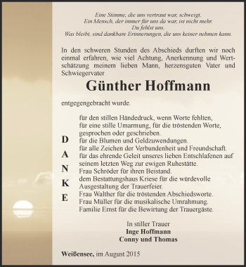 Traueranzeige von Günther Hoffmann von Thüringer Allgemeine