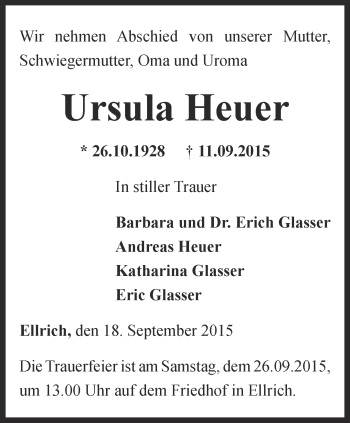 Traueranzeige von Ursula Heuer von Thüringer Allgemeine