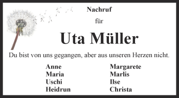 Traueranzeige von Uta Müller von Thüringer Allgemeine