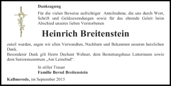 Traueranzeige von Heinrich Breitenstein von Thüringer Allgemeine